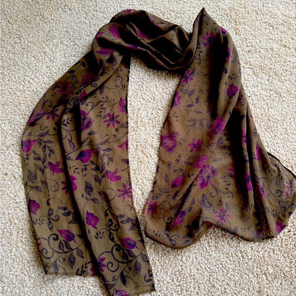 Floral Brown and Purple Scarf